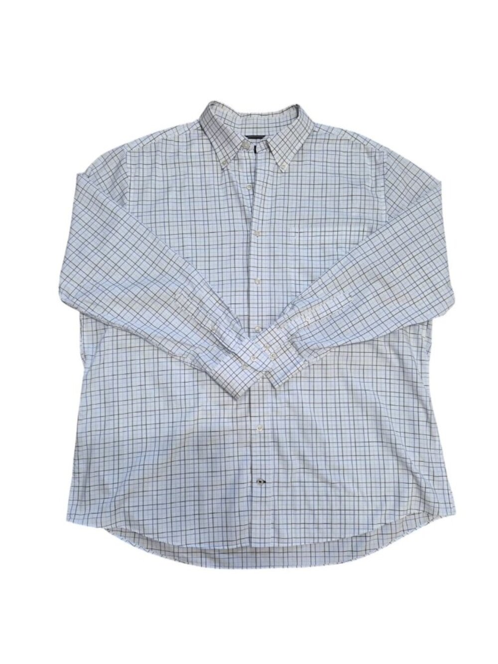 Nautica Classic Fit Plaid Button Down Shirt 2XL White Blue Cotton